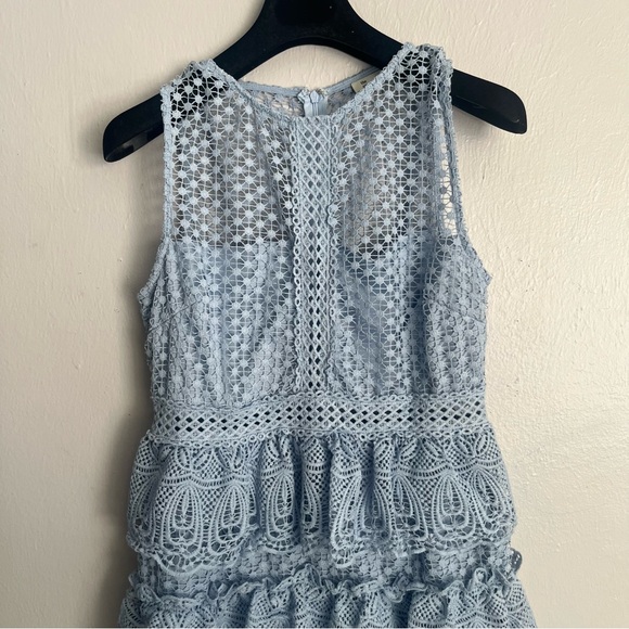 The Clothing Company Baby Blue Tiered Crochet Knit Lace Mini Dress - Picture 11 of 15